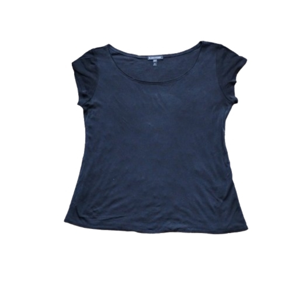 NEW Eileen Fisher Black Stretch Silk Cap Sleeve Scoop Neck Top Medium